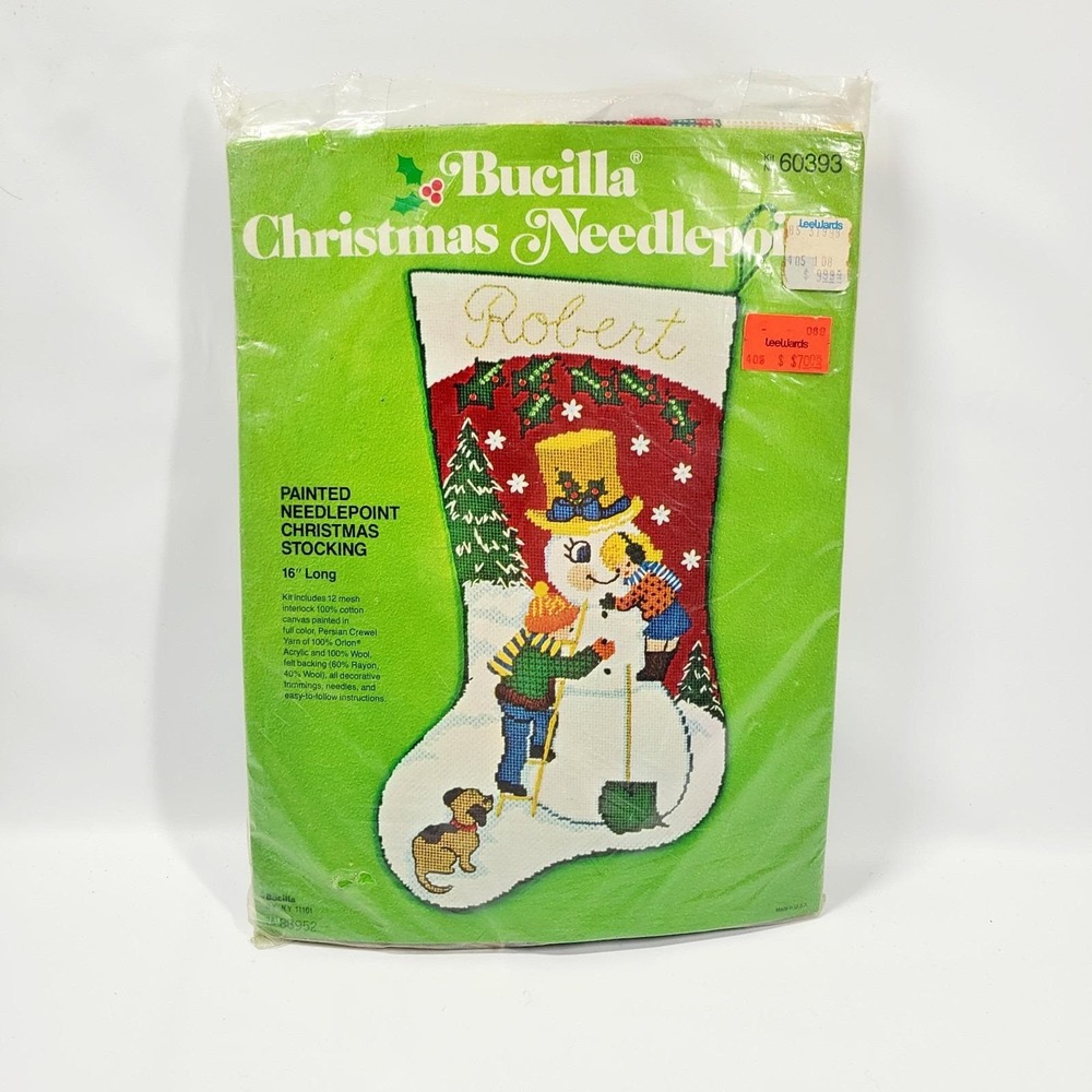Vintage Bucilla Needlepoint Stocking Kit Snowman 60393 *Started-As Is
